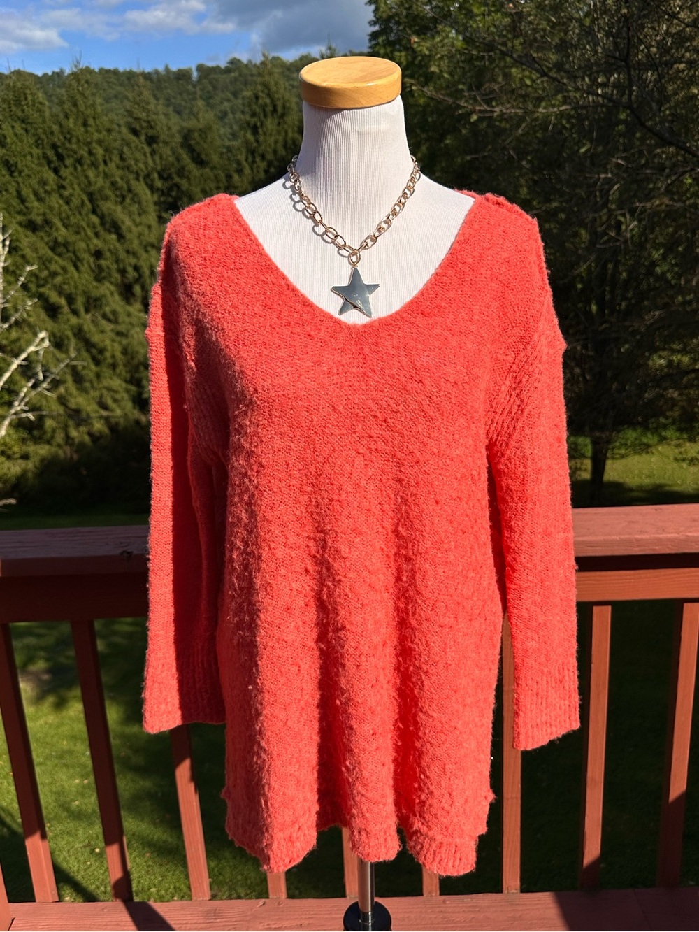 Free People Coral V-Neck Alpaca Knit Oversized Fuzzy Sweater